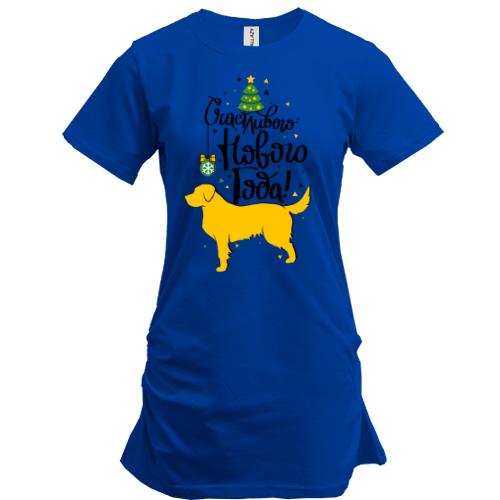 Подовжена футболка з собакою Щасливого Нового Року (2)
