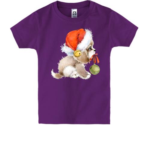 Детская футболка с новогодней собачкой с шариком