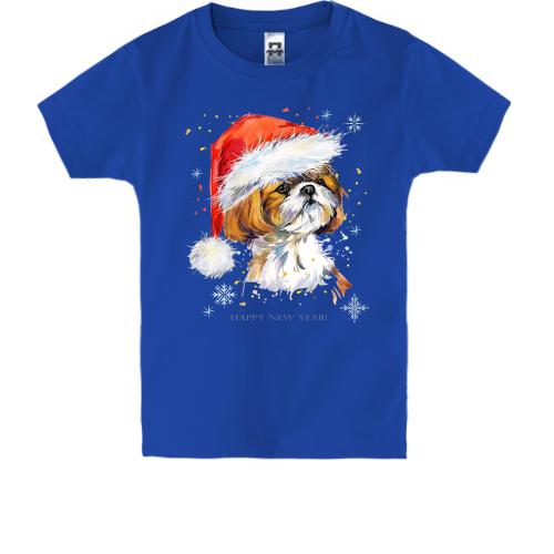 Дитяча футболка з Ши-тцу в новорічному ковпаку