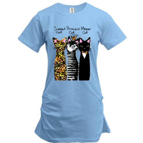 Подовжена футболка з трьома котами 