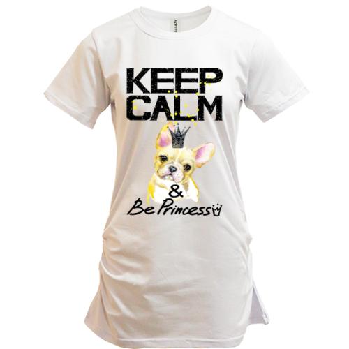 Подовжена футболка з Французьким Бульдогом (keep calm & be princess)