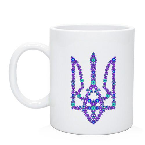 Чашка з квітковим фіолетовим гербом України