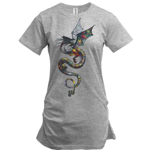 Подовжена футболка з градієнтним драконом