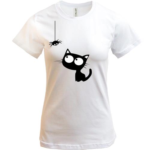 Жіноча футболка Кіт з павучком