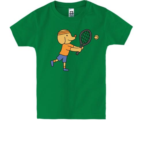 Детская футболка с собакой теннисистом