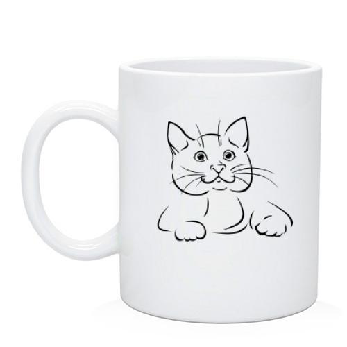 Чашка с котенком (контур)