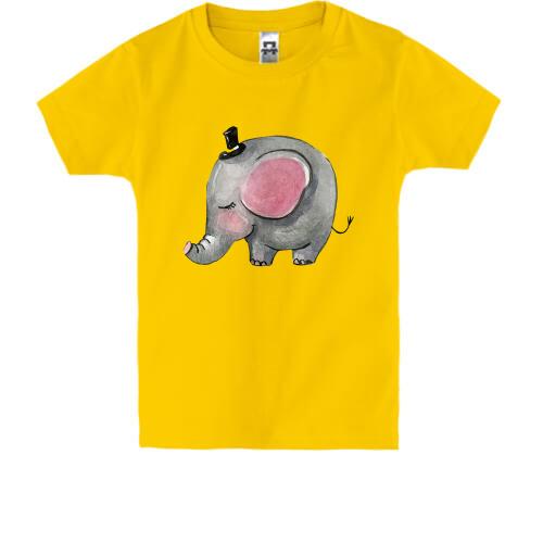 Детская футболка со слоником в котелке