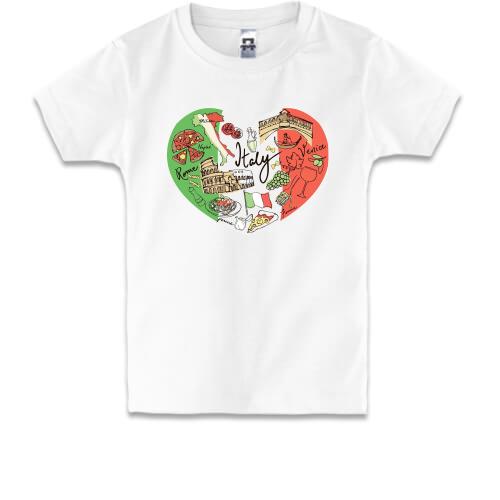 Детская футболка с флагом Италии в форме сердца