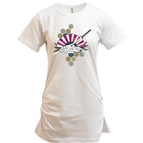 Подовжена футболка з японським мечем 