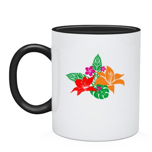 Чашка с тропическими цветами