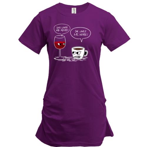 Подовжена футболка з кавою і вином 