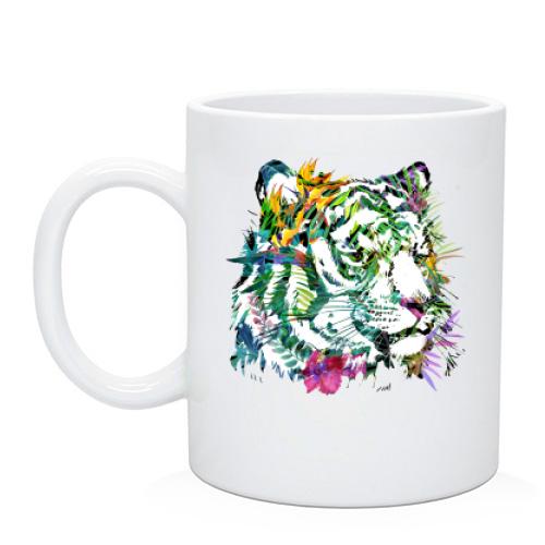 Чашка с тигром в цветах