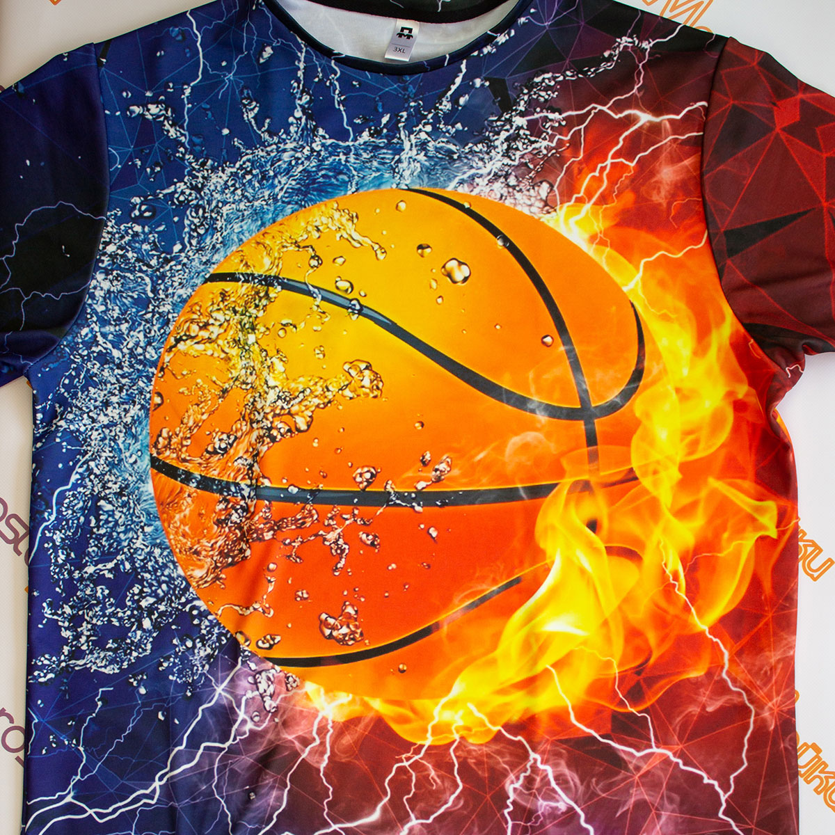3D футболка з баскетбольним м'ячем у вогні і воді