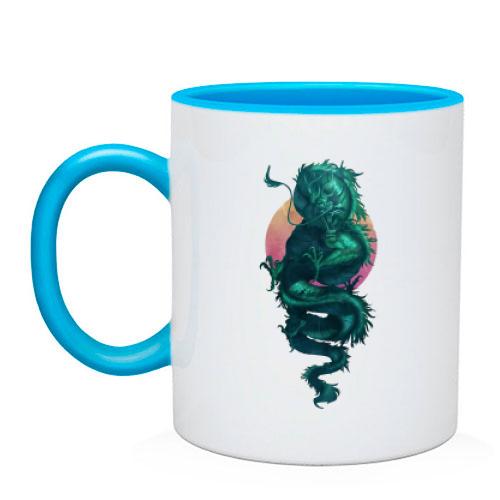Чашка Зеленый дракон на фоне луны