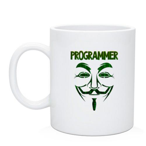 Чашка для программиста с маской анонимуса