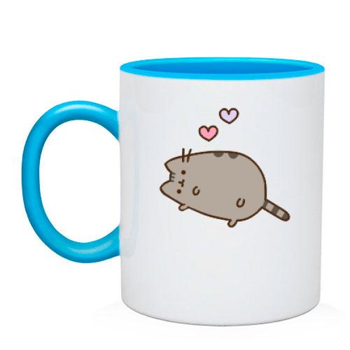 Чашка с Пушин котом и сердечками