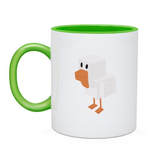Чашка с птицей в стиле Minecraft