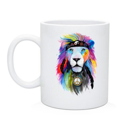 Чашка с ярким львом-хипстером