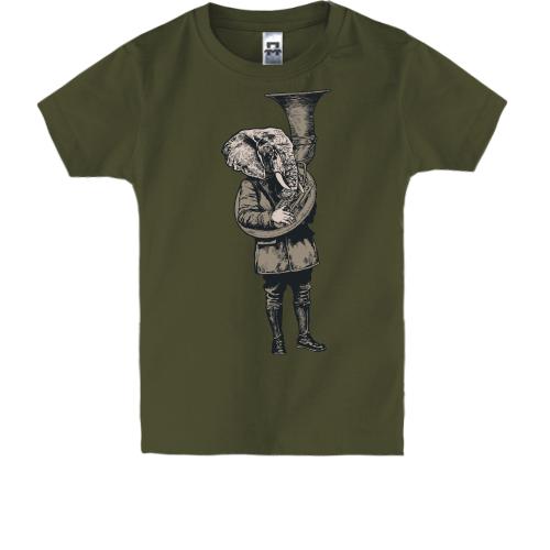Детская футболка Слон хипстер с трубой