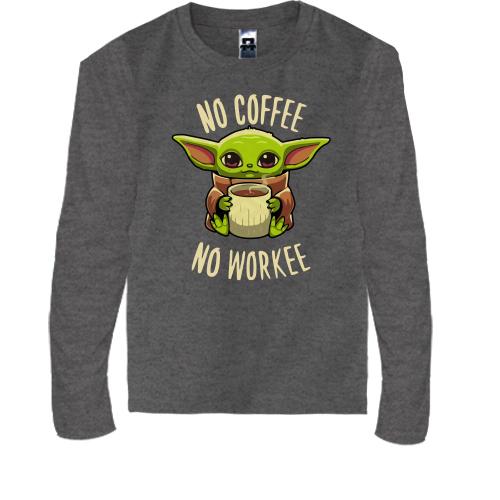 Детская футболка с длинным рукавом Baby Yoda No coffee No work