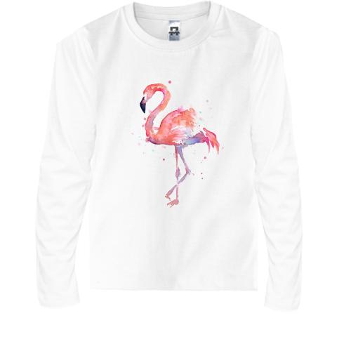 Детская футболка с длинным рукавом с акварельным фламинго