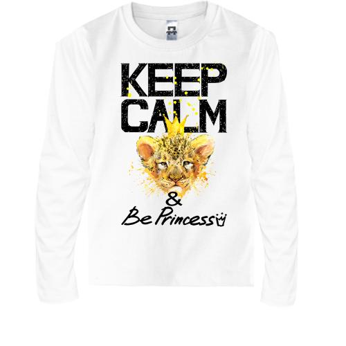Детская футболка с длинным рукавом с львенком Keep calm and be p