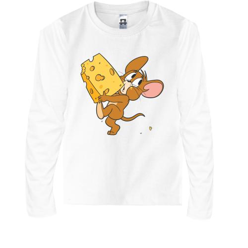 Детская футболка с длинным рукавом с мышонком который стащил сыр