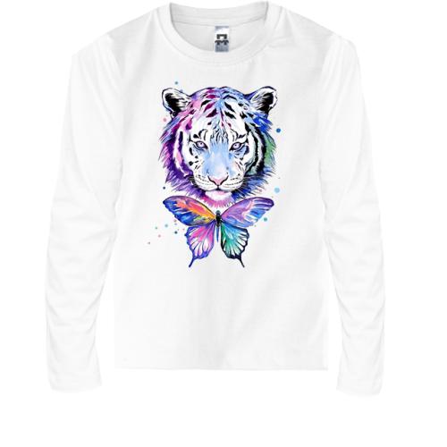 Детская футболка с длинным рукавом с тигром и бабочкой