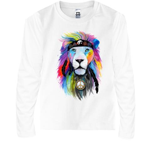 Детская футболка с длинным рукавом с ярким львом-хипстером