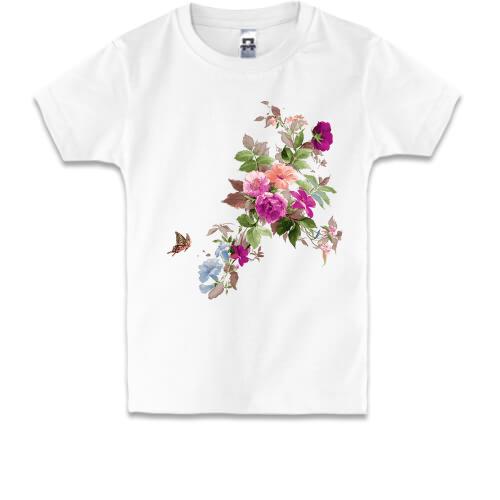 Детская футболка с цветами и бабочкой