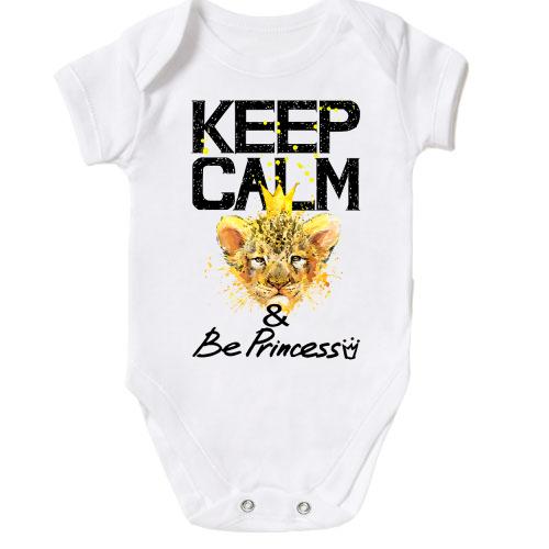 Детское боди с львенком Keep calm and be princess