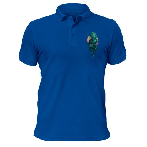 Чоловіча футболка-поло Зелений дракон на тлі місяця