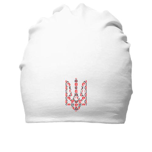 Бавовняна шапка з гербом України у вигляді вишиванки (малюнок)