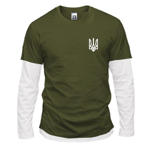 Комбинированный лонгслив с мини гербом Украины на груди (2)