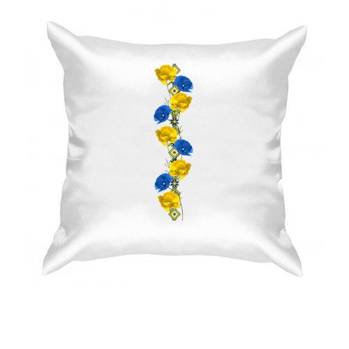 Подушка з жовто-блакитними кольорами у стилі вишиванки
