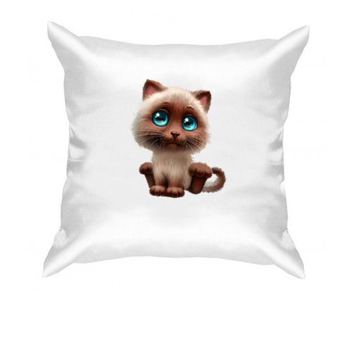 Подушка с голубоглазым котенком