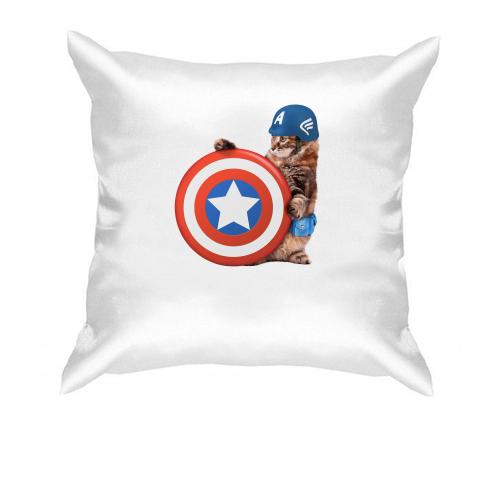 Подушка с котом - Капитан Америка