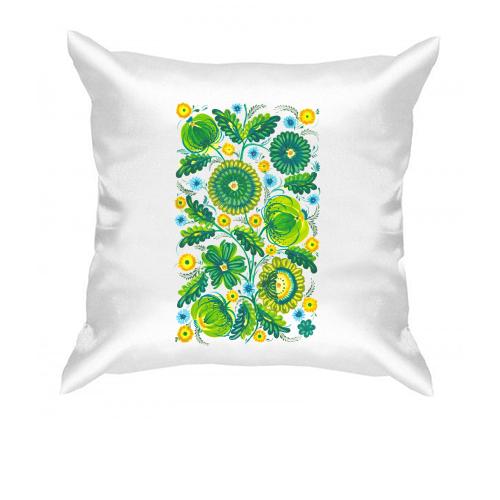 Подушка із зеленими акварельними квітами