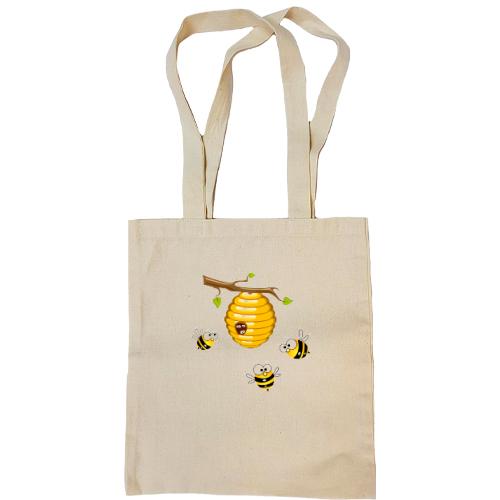 Сумка шоппер с пчелиным ульем и пчелами