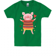 Детская футболка со свинкой в новогоднем свитере