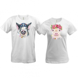 Парные футболки с милыми свинками 2