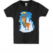 Детская футболка с оленем на сугробе
