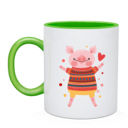 Чашка со свинкой в новогоднем свитере