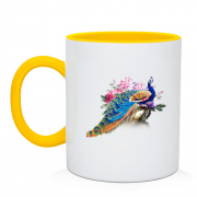 Чашка с павлином и цветами