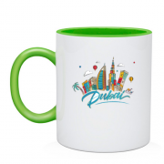 Чашка з містом і написом "Dubai"