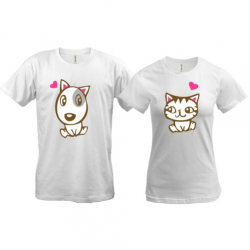 Парні футболки "Doggy Kitty in Love"