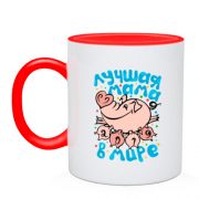 Чашка с надписью " Лучшая мама в мире " и свинками