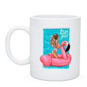 Чашка Девушка на надувном фламинго