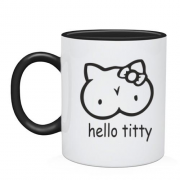 Чашка з надписью "Hello Titty" в стилі Hello Kitty