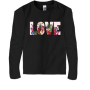 Детская футболка с длинным рукавом с надписью "Love" из цветов (